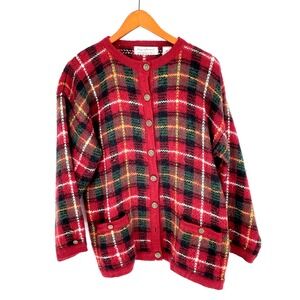 Signatures Northern Isle Cardigan Sweater Womens Medium Plaid Mohair Blend READ